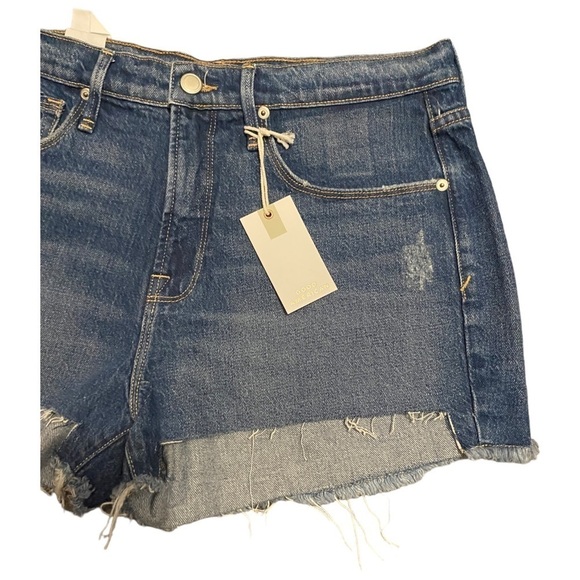 GOOD AMERICAN GOOD 90s DENIM SHORTS FRAYED HEM HI RISE SOME STRETCH SZ 6 - Picture 9 of 14